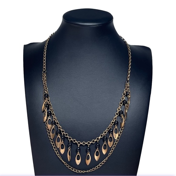 Fringe Bib Copper Black Bead Statement Necklace 21-23" - Picture 8 of 8